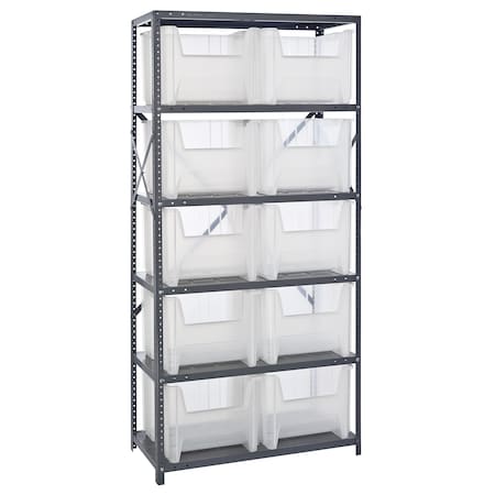 Quantum Storage Systems Steel Bin Shelving, 36" W x 75" H x 18" D, 6 Shelves, Gray QSBU-800CL
